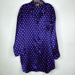 Vintage Winston Select Blue Satin Button Down Pajama Shirt Size OS 90s